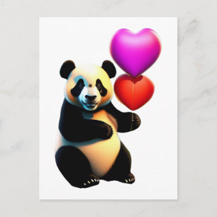 Carte Postale Panda de la Saint-Valentin & Ballon en forme de cœ