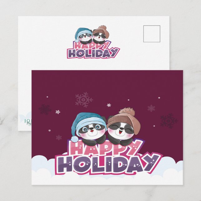 Carte Postale Panda de vacances joyeuses (Devant / Derrière)
