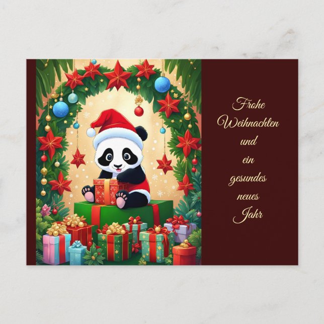 Carte Postale Panda déguisée en père Noël (Devant)
