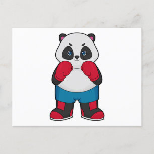Carte Postale Panda en boxeur avec gants de boxe