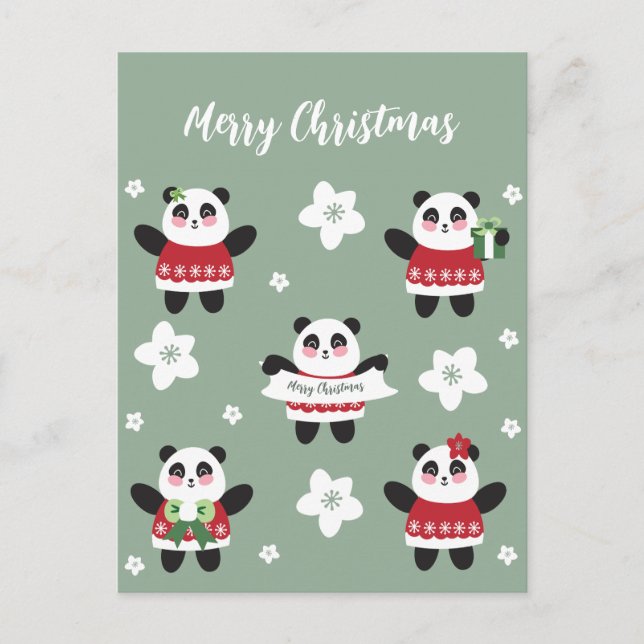 Carte Postale Panda en fleur de cerisier de Noël (Devant)