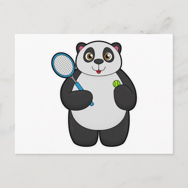 Carte Postale Panda en joueur de tennis avec raquette de tennis (Devant)