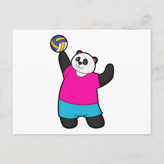 Carte Postale Panda en joueur de volley avec ballon de volley (Devant)