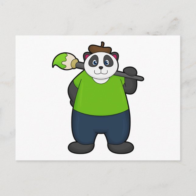 Carte Postale Panda en peintre avec pinceau (Devant)