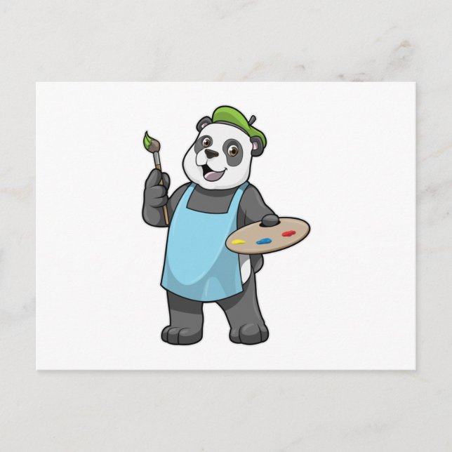 Carte Postale Panda en peintre avec pinceau et couleur (Devant)