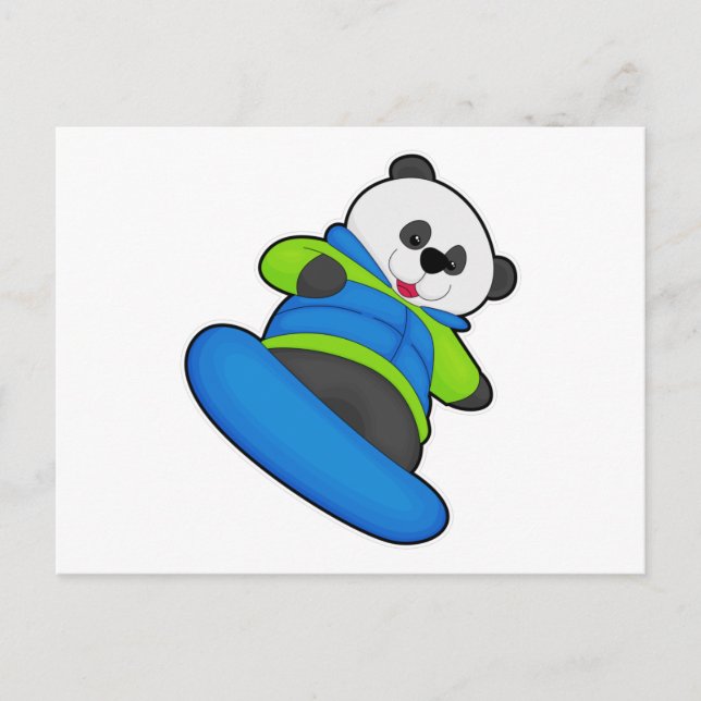 Carte Postale Panda en planchiste avec snowboard (Devant)