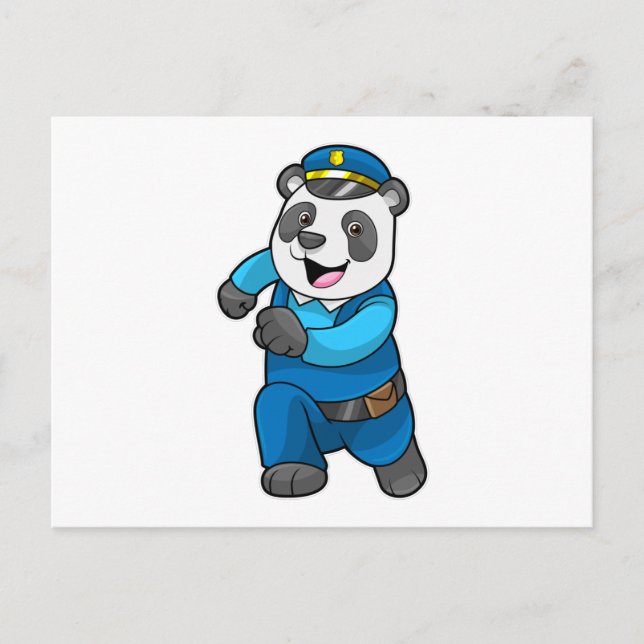 Carte Postale Panda en policier avec un chapeau de policier (Devant)