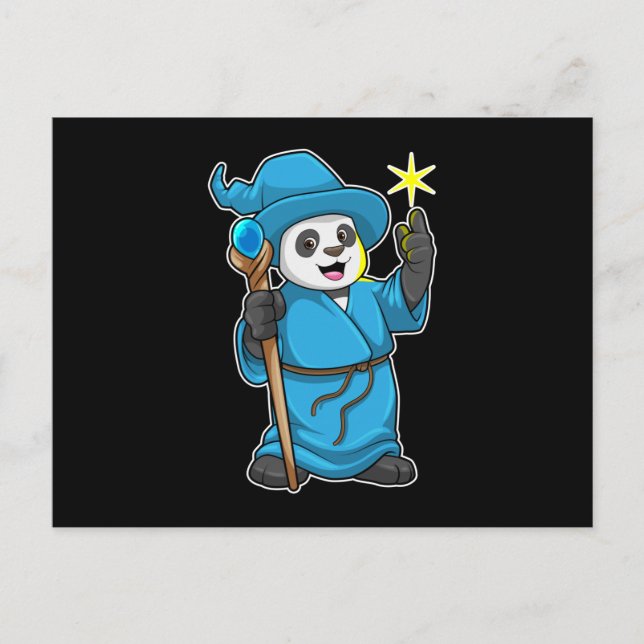 Carte Postale Panda en sorcier avec baguette magique (Devant)