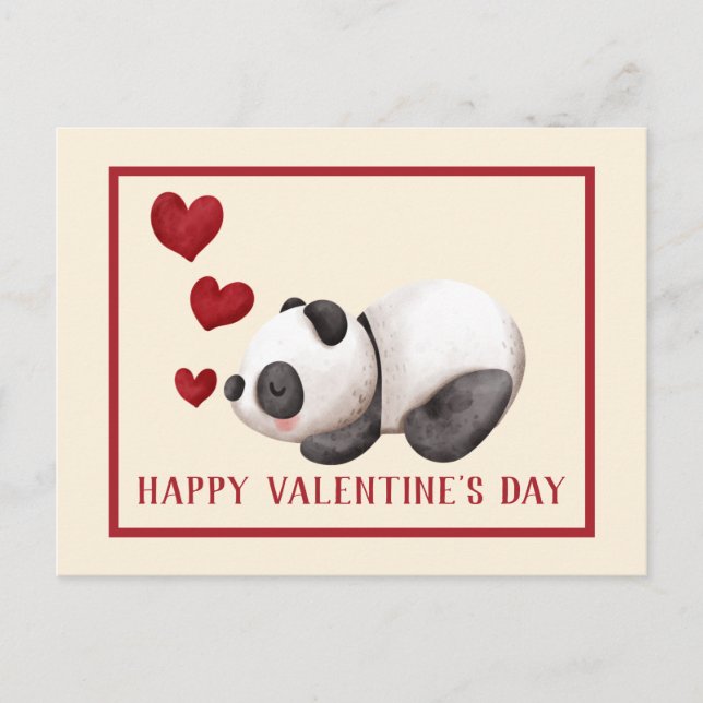 Carte Postale Panda et Coeurs doux Saint Valentin (Devant)
