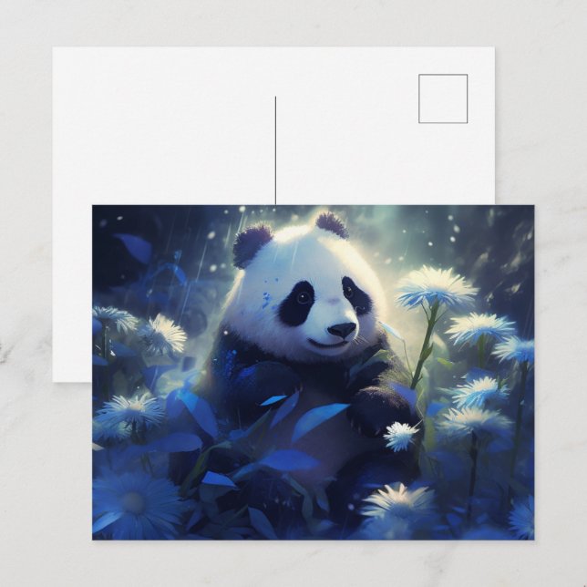 Carte Postale Panda lumière bleue (Devant / Derrière)