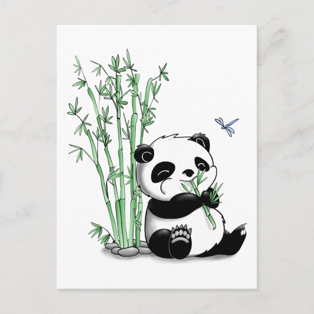 Carte Postale Panda mangeant du bambou (Devant)