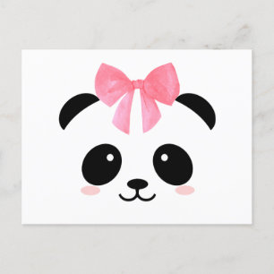 Carte Postale Panda mignon avec ruban rose