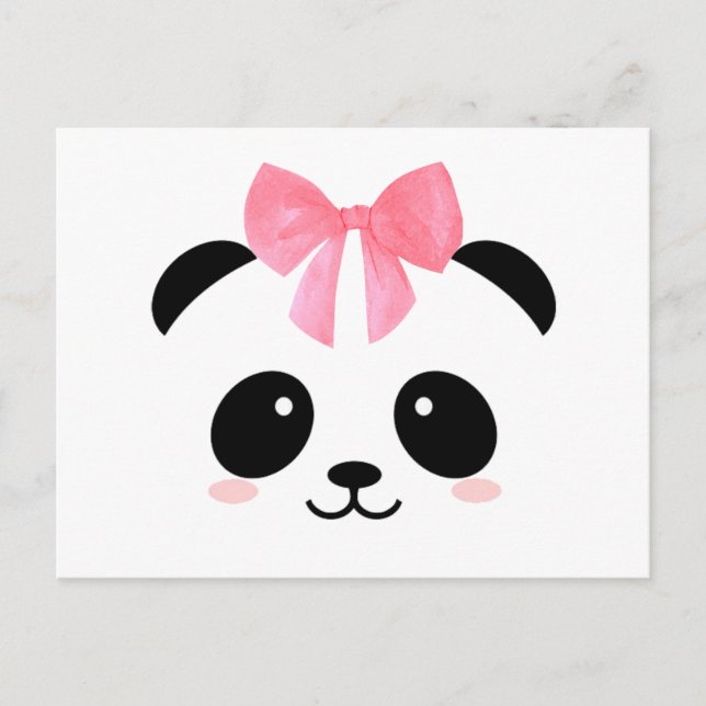 Carte Postale Panda mignon avec ruban rose (Devant)