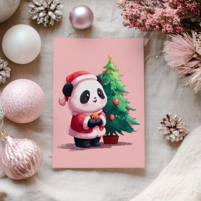 Carte Postale Panda mignonne en costume Père Noël Aquarelle Noël (Créateur téléchargé)