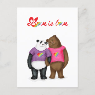 Carte Postale Panda mignonne et ours brun "l'amour est l'amour" 