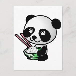 Carte Postale Panda mignonne mangeant du riz du bol avec des bag