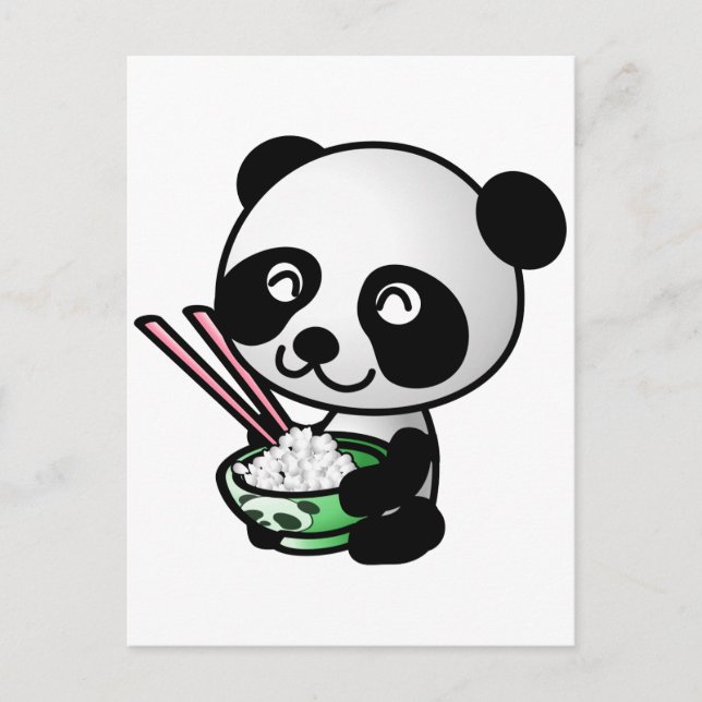 Carte Postale Panda mignonne mangeant du riz du bol avec des bag (Devant)