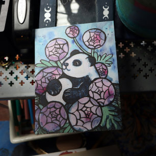 Carte Postale Panda ours Fleurs violettes Amoureux de la nature
