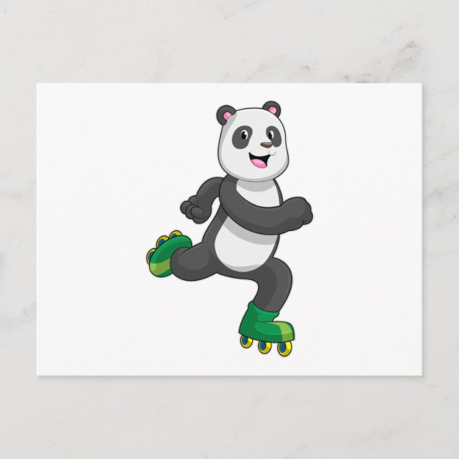 Carte Postale Panda patineur en ligne avec des patins à roulette (Devant)