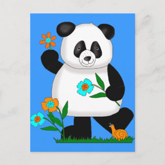 Carte Postale Panda pour bébé avec fleurs 2