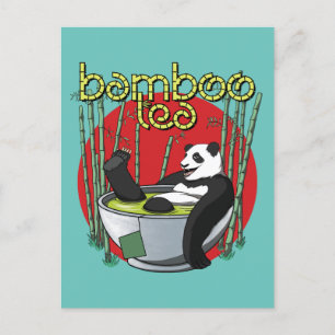 Carte Postale Panda pour boire du thé en bambou