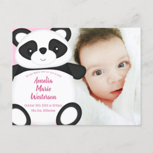 Carte Postale Panda rose ours bébé Faire-part de naissance