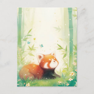Carte Postale Panda Rouge Sucré dans la Forêt de Bambou