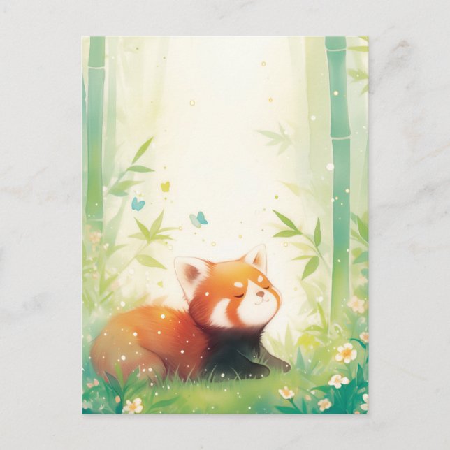 Carte Postale Panda Rouge Sucré dans la Forêt de Bambou (Devant)