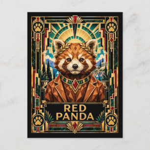 Carte Postale Panda roux, faune Art déco