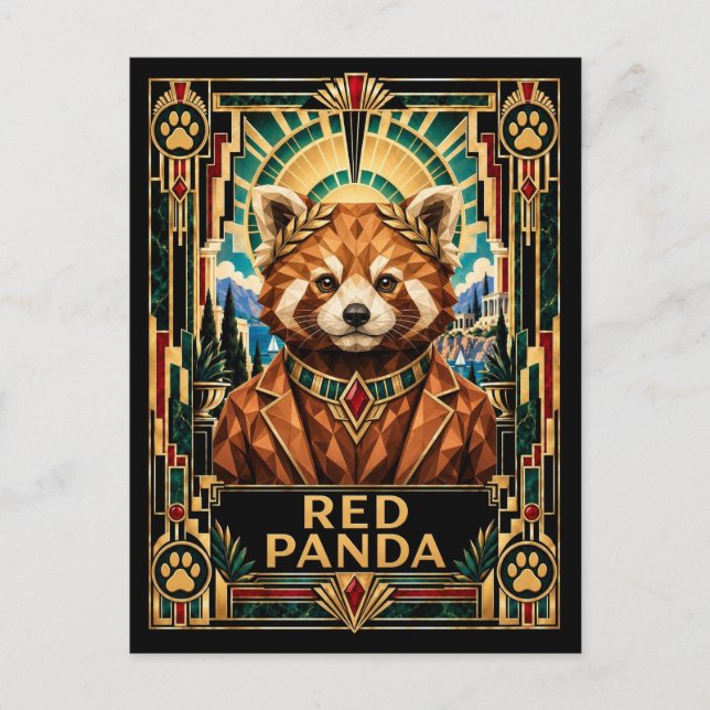 Carte Postale Panda roux, faune Art déco (Devant)