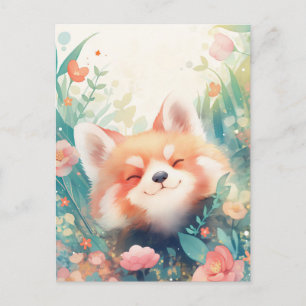 Carte Postale Panda roux heureux dans une prairie de jardin colo