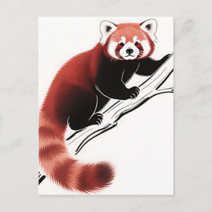 Carte Postale Panda roux perché sur une branche