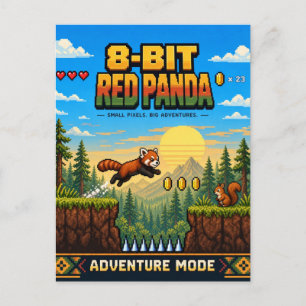 Carte Postale Panda roux, Rétro Pixel Art 8-Bit