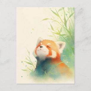 Carte Postale Panda roux serein dans une forêt ensoleillée de ba