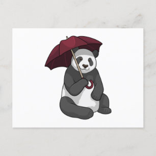 Carte Postale Panda sous la pluie avec un parapluie