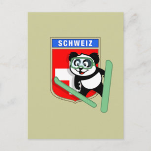 Carte Postale Panda suisse de saut à ski