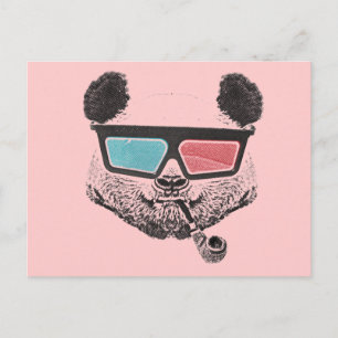 Carte Postale Panda vintage lunettes 3D