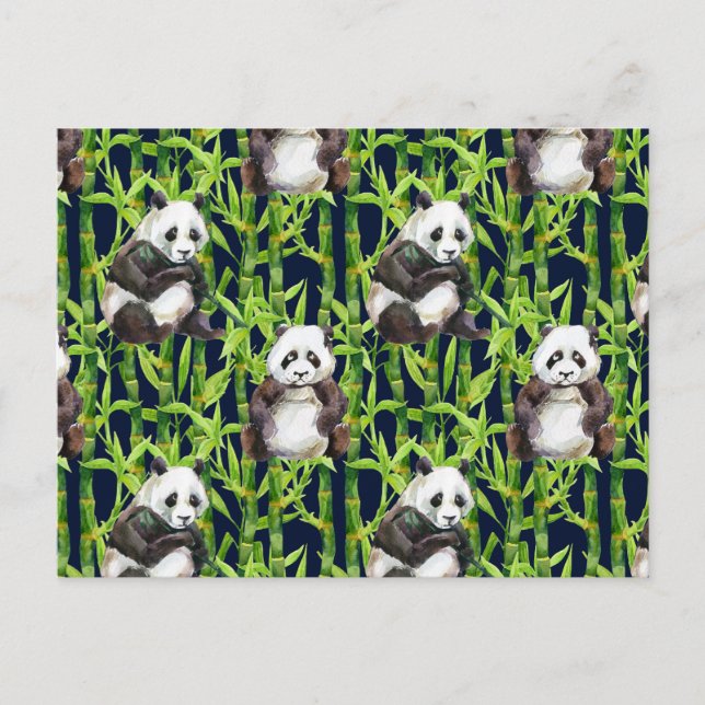 Carte Postale Panda with Bamboo Watercolor Pattern (Devant)