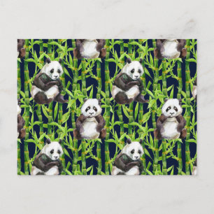 Carte Postale Panda with Bamboo Watercolor Pattern