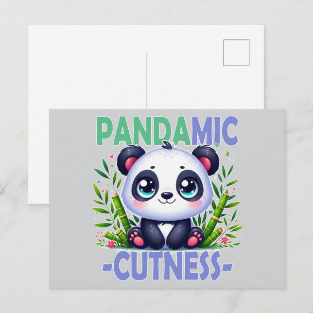 Carte Postale Pandamic Cuteness Pun. Caricature du bébé Panda (Devant / Derrière)