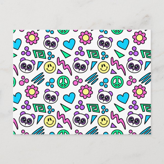 Carte Postale Pandas Y2K en blanc - 1000Pandas par Amanda Roos (Devant)