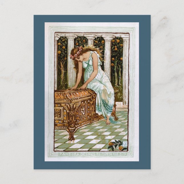 Carte Postale Pandora désire ouvrir la boîte (Devant)