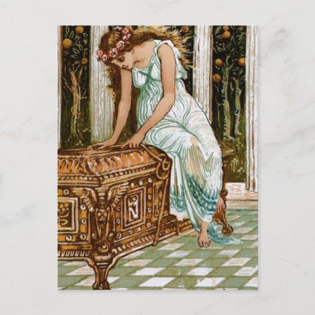 Carte Postale Pandora désire ouvrir la boîte (Devant)