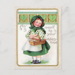 Carte Postale Panier à coeur de jeune fille victorienne