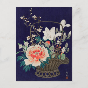 Carte Postale Panier à fleurs en bambou Peinture d'Ohara Koson