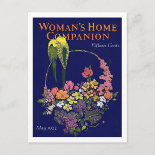 Carte Postale Panier à fleurs et oiseaux des années 1920