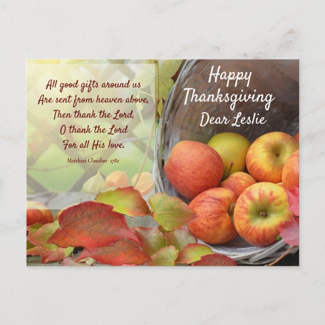 Carte Postale Panier Apple coloré Personnaliser Thanksgiving Po (Devant)