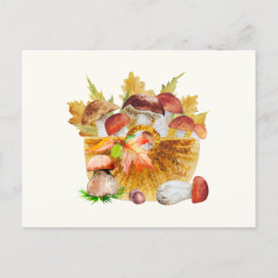 Carte Postale Panier aquarelle avec champignons de la forêt d'au