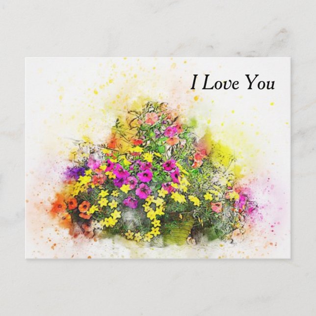 Carte Postale Panier aquarelle de jolies fleurs (Devant)