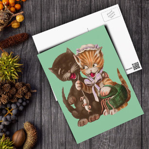 Carte Postale Panier cadeau de chats vintages